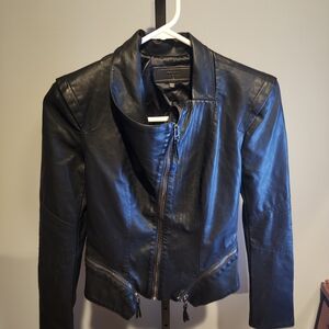 Women's Black Leather Moto Jacket with Asymmetrical Zip